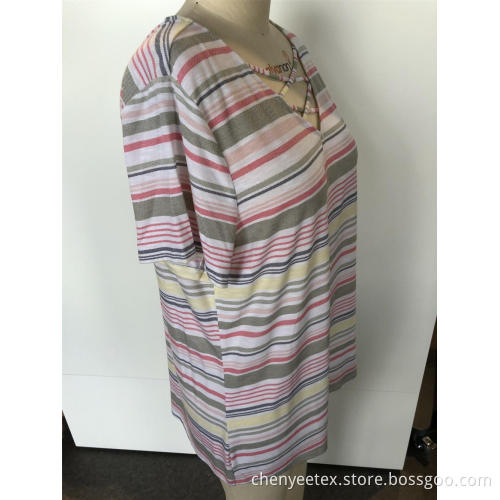 Plus-size striped short sleeves for women